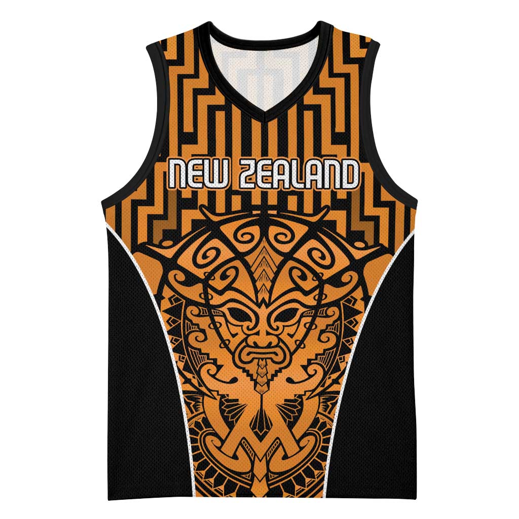 Custom Basketball New Zealand Basketball Jersey Gold Maori Ta Moko Indigenous - Polynesian Pride
