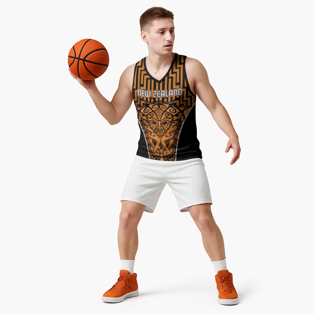 Custom Basketball New Zealand Basketball Jersey Gold Maori Ta Moko Indigenous - Polynesian Pride