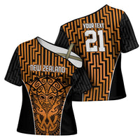 Custom Basketball New Zealand Cross Shoulder Shirt Gold Maori Ta Moko Indigenous - Polynesian Pride