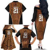 Custom Basketball New Zealand Family Matching Off The Shoulder Long Sleeve Dress and Hawaiian Shirt Gold Maori Ta Moko Indigenous - Polynesian Pride