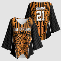 Custom Basketball New Zealand Kimono Sleeve Blouse Gold Maori Ta Moko Indigenous - Polynesian Pride