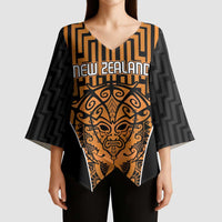Custom Basketball New Zealand Kimono Sleeve Blouse Gold Maori Ta Moko Indigenous - Polynesian Pride