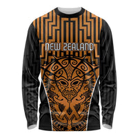 Custom Basketball New Zealand Long Sleeve Shirt Gold Maori Ta Moko Indigenous - Polynesian Pride