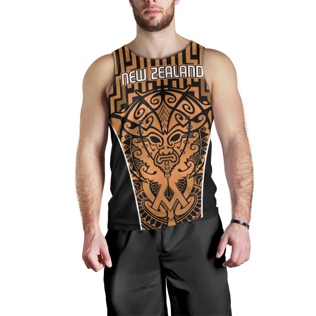 Custom Basketball New Zealand Men Tank Top Gold Maori Ta Moko Indigenous - Polynesian Pride