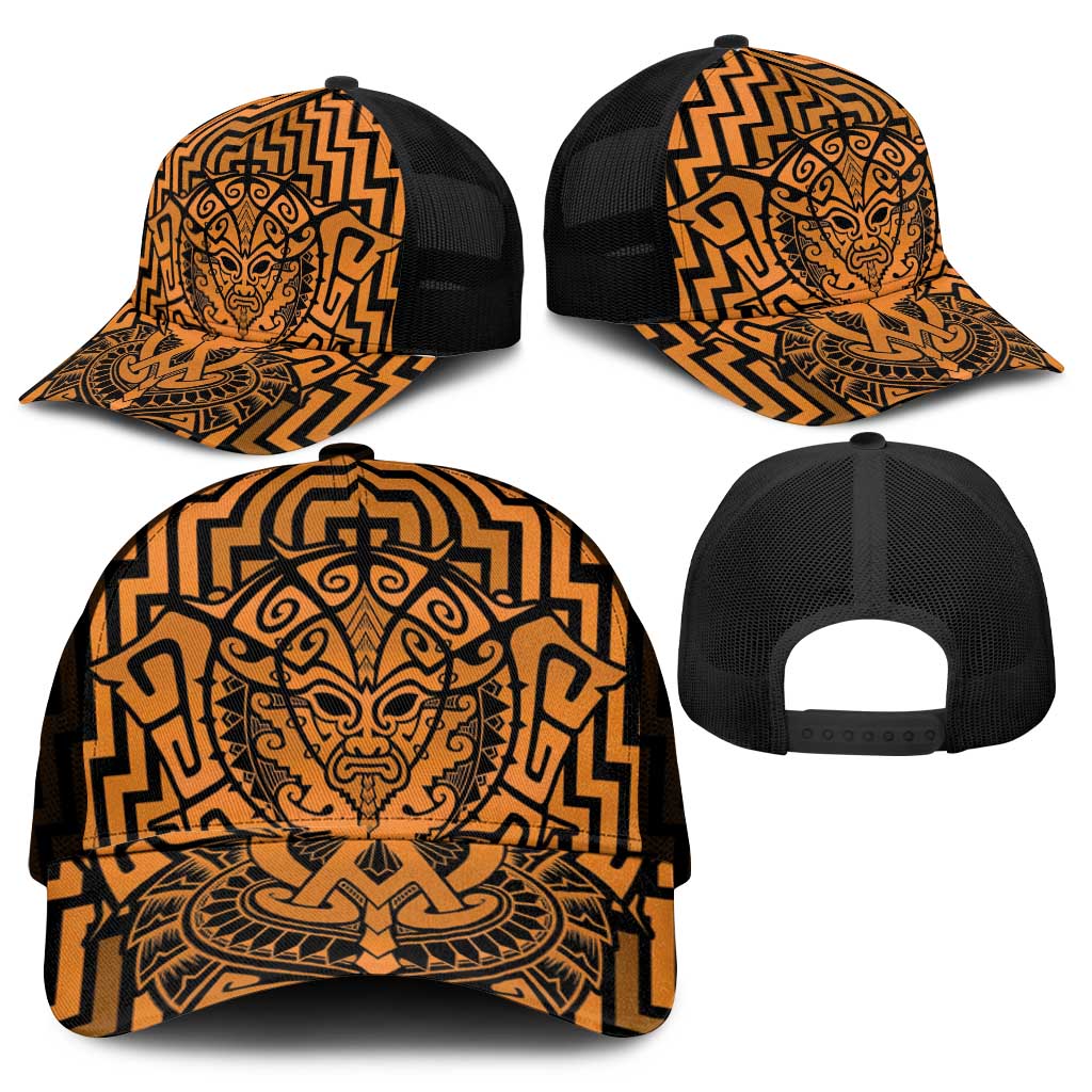 Basketball New Zealand Mesh Trucker Cap Gold Maori Ta Moko Indigenous - Polynesian Pride