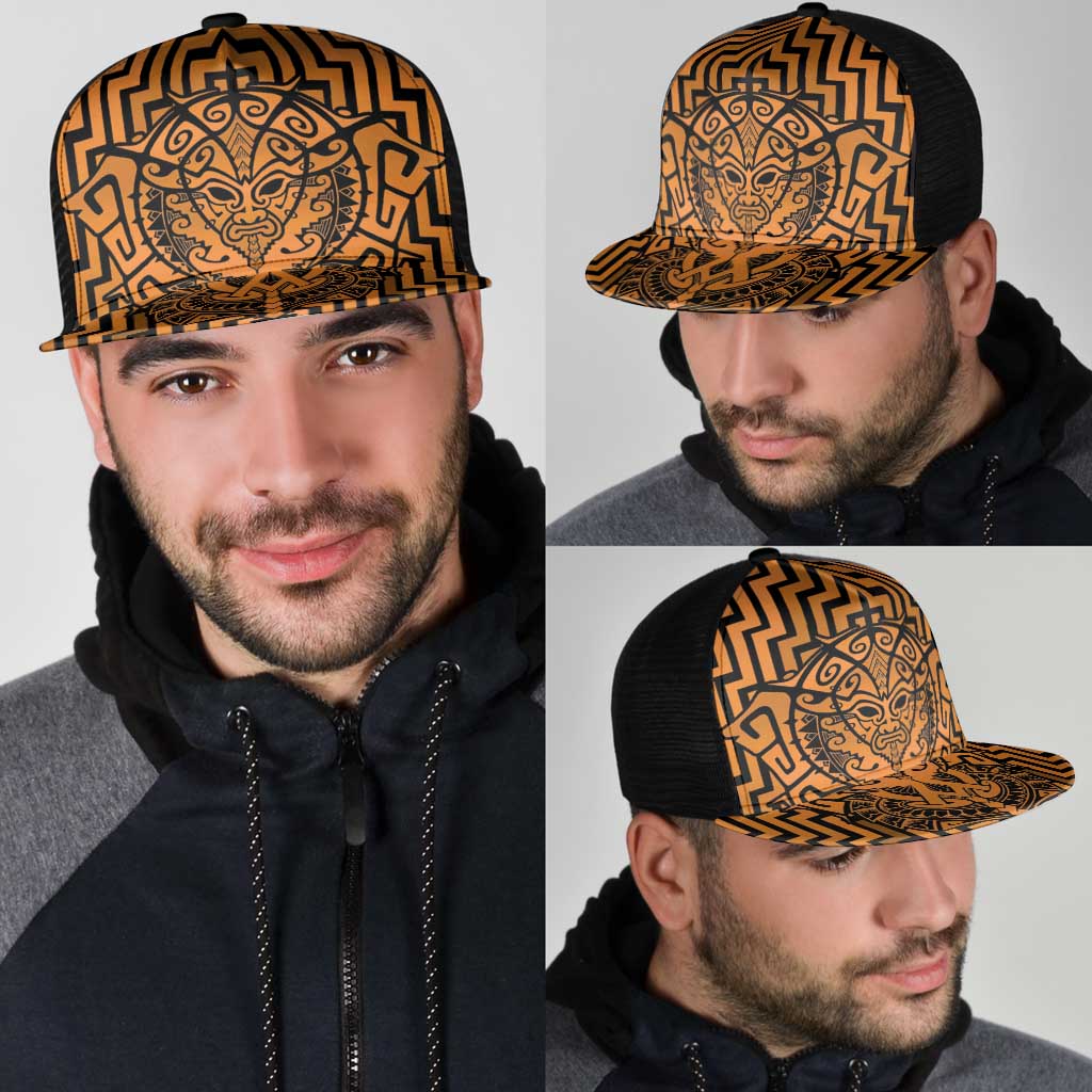 Basketball New Zealand Mesh Trucker Cap Gold Maori Ta Moko Indigenous - Polynesian Pride