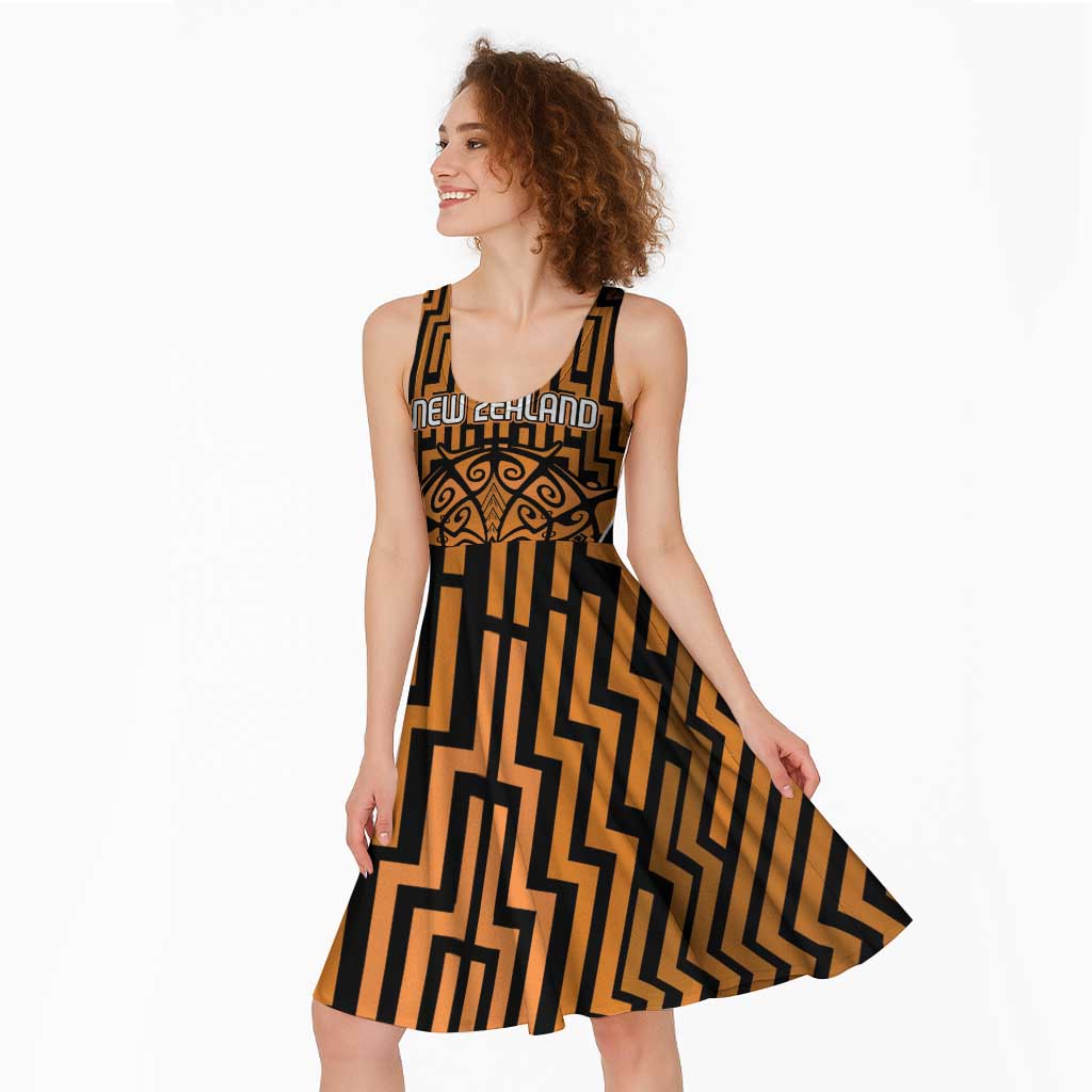 Custom Basketball New Zealand Midi Dress Gold Maori Ta Moko Indigenous - Polynesian Pride