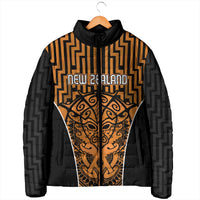 Custom Basketball New Zealand Padded Jacket Gold Maori Ta Moko Indigenous - Polynesian Pride
