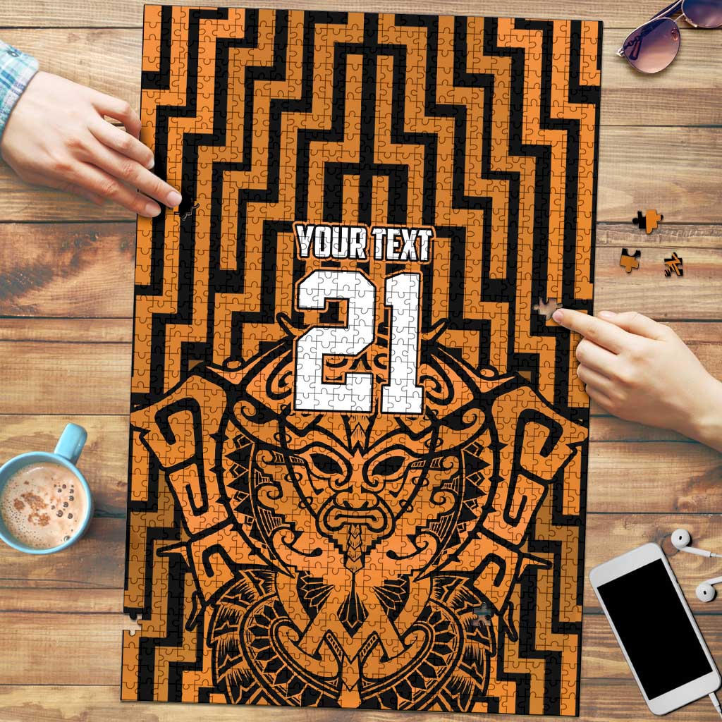 Custom Basketball New Zealand Puzzle Gold Maori Ta Moko Indigenous - Polynesian Pride