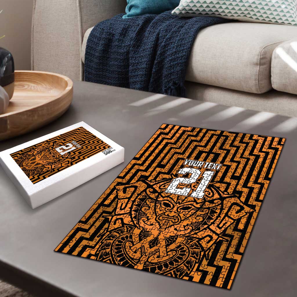 Custom Basketball New Zealand Puzzle Gold Maori Ta Moko Indigenous - Polynesian Pride