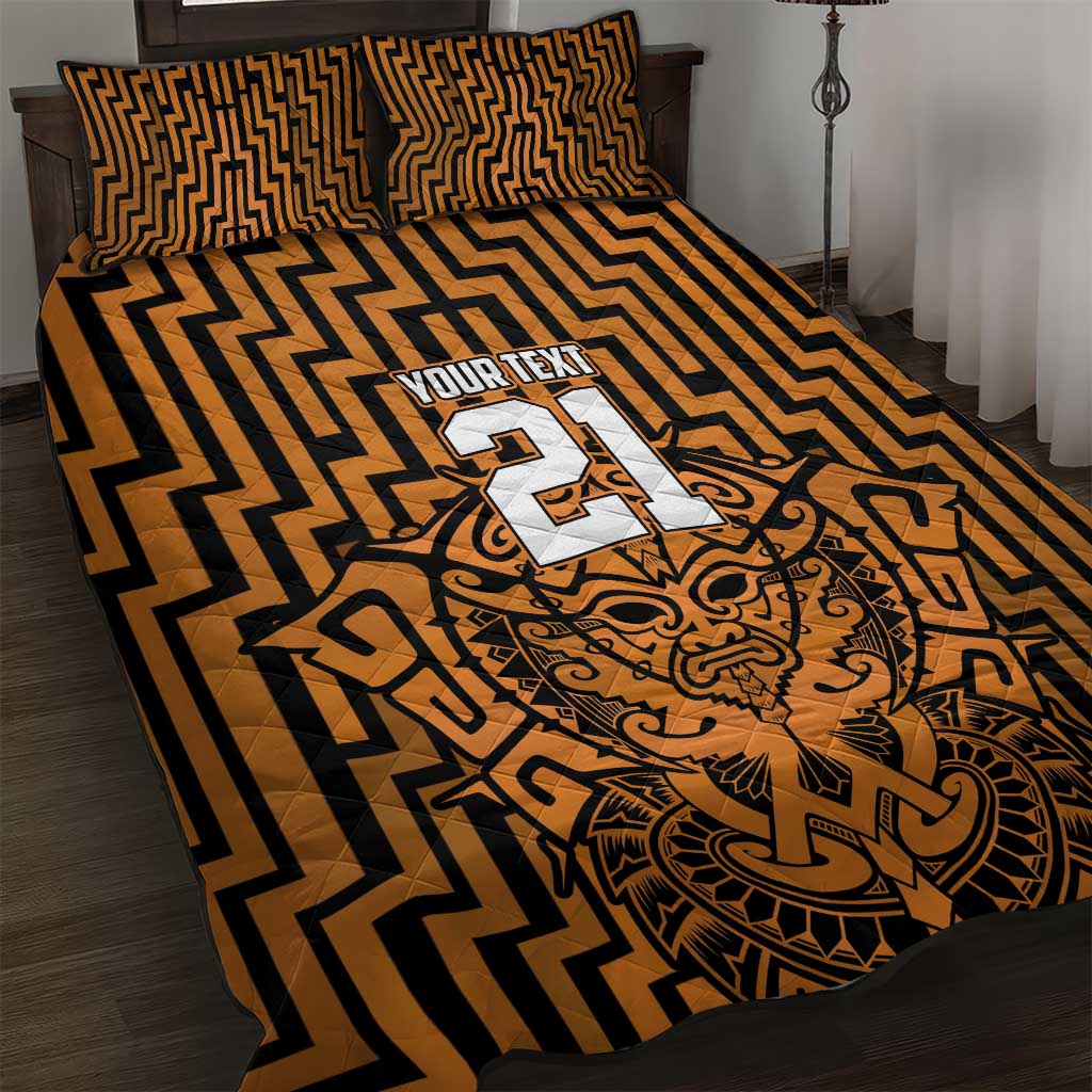Custom Basketball New Zealand Quilt Bed Set Gold Maori Ta Moko Indigenous - Polynesian Pride