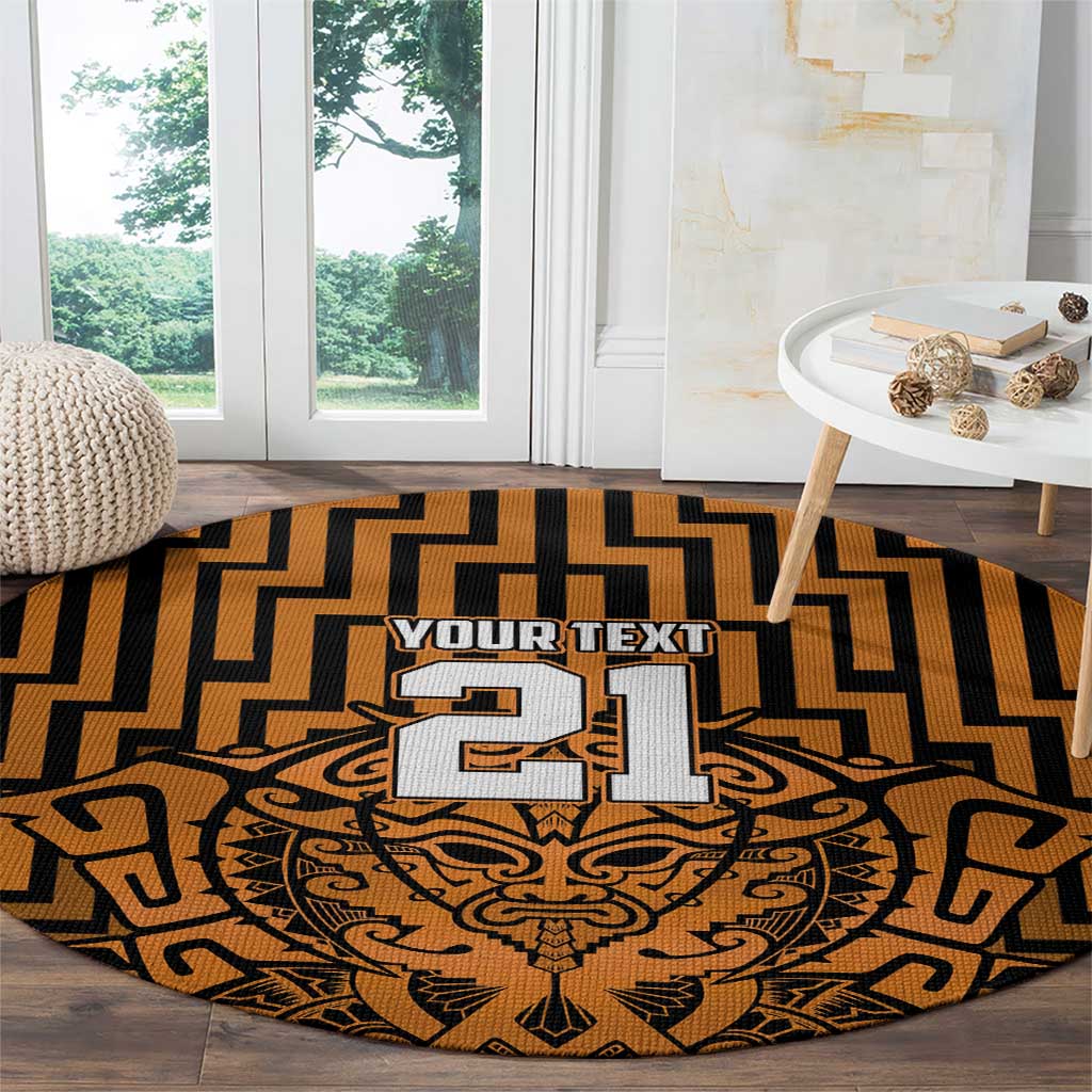 Custom Basketball New Zealand Round Carpet Gold Maori Ta Moko Indigenous - Polynesian Pride