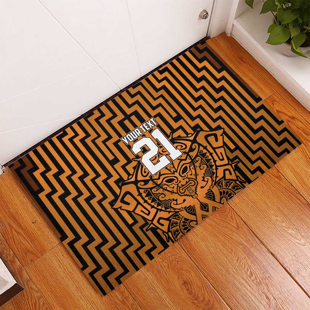 Custom Basketball New Zealand Rubber Doormat Gold Maori Ta Moko Indigenous - Polynesian Pride