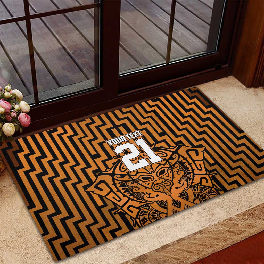 Custom Basketball New Zealand Rubber Doormat Gold Maori Ta Moko Indigenous - Polynesian Pride