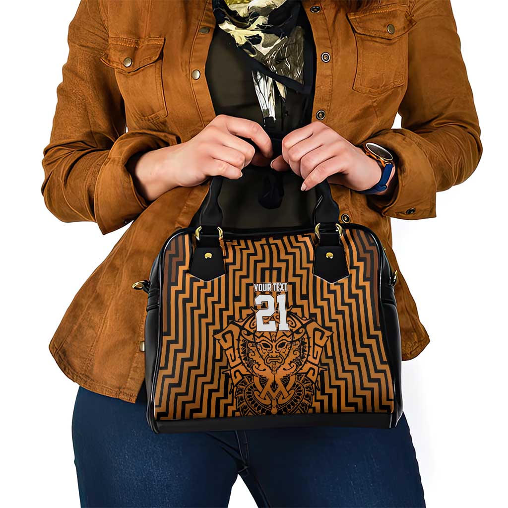 Custom Basketball New Zealand Shoulder Handbag Gold Maori Ta Moko Indigenous - Polynesian Pride