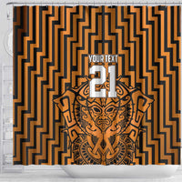 Custom Basketball New Zealand Shower Curtain Gold Maori Ta Moko Indigenous - Polynesian Pride