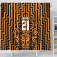 Custom Basketball New Zealand Shower Curtain Gold Maori Ta Moko Indigenous - Polynesian Pride