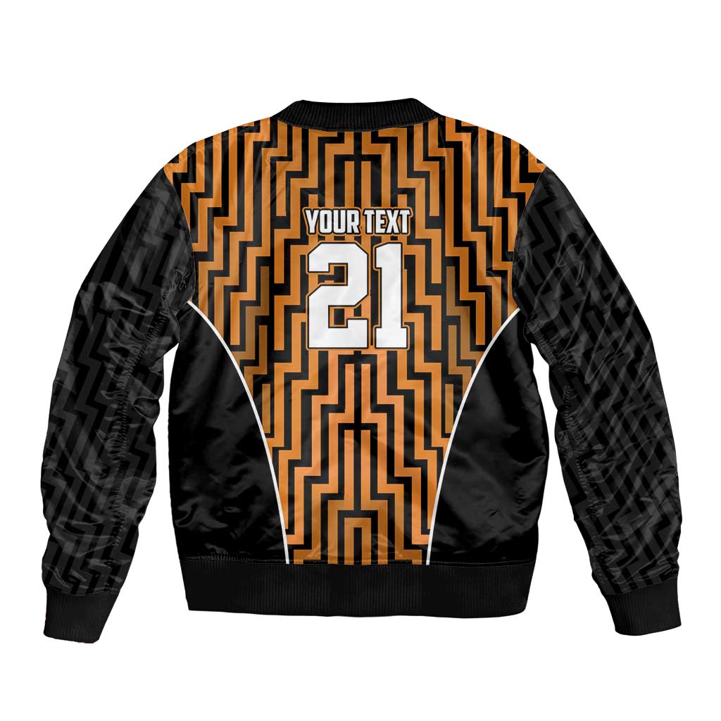 Custom Basketball New Zealand Sleeve Zip Bomber Jacket Gold Maori Ta Moko Indigenous - Polynesian Pride