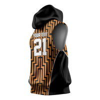 Custom Basketball New Zealand Sleeveless Hoodie Gold Maori Ta Moko Indigenous - Polynesian Pride