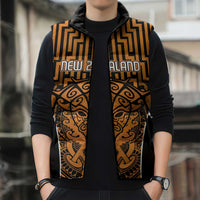 Custom Basketball New Zealand Sleeveless Puffer Jacket Gold Maori Ta Moko Indigenous - Polynesian Pride