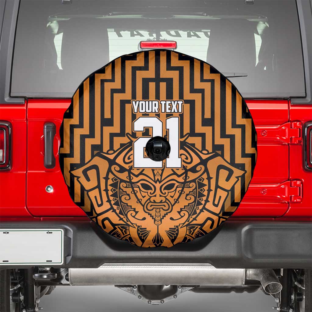 Custom Basketball New Zealand Spare Tire Cover Gold Maori Ta Moko Indigenous - Polynesian Pride