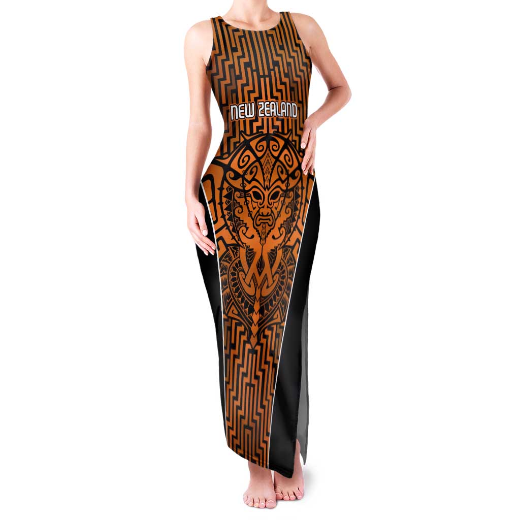 Custom Basketball New Zealand Tank Maxi Dress Gold Maori Ta Moko Indigenous - Polynesian Pride