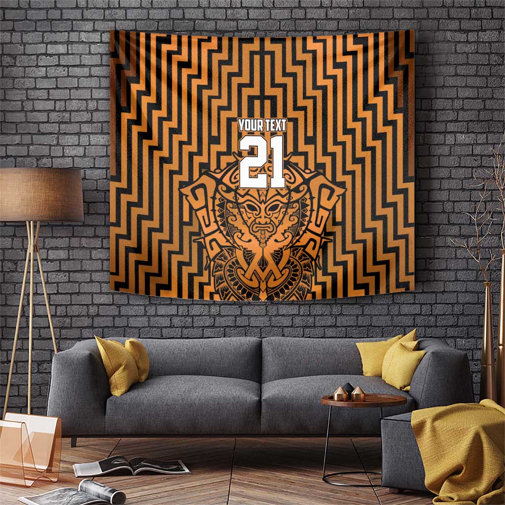 Custom Basketball New Zealand Tapestry Gold Maori Ta Moko Indigenous - Polynesian Pride