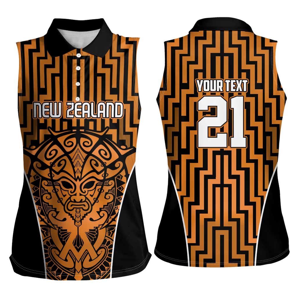 Custom Basketball New Zealand Women Sleeveless Polo Shirt Gold Maori Ta Moko Indigenous LT9 - Polynesian Pride