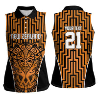 Custom Basketball New Zealand Women Sleeveless Polo Shirt Gold Maori Ta Moko Indigenous LT9 - Polynesian Pride