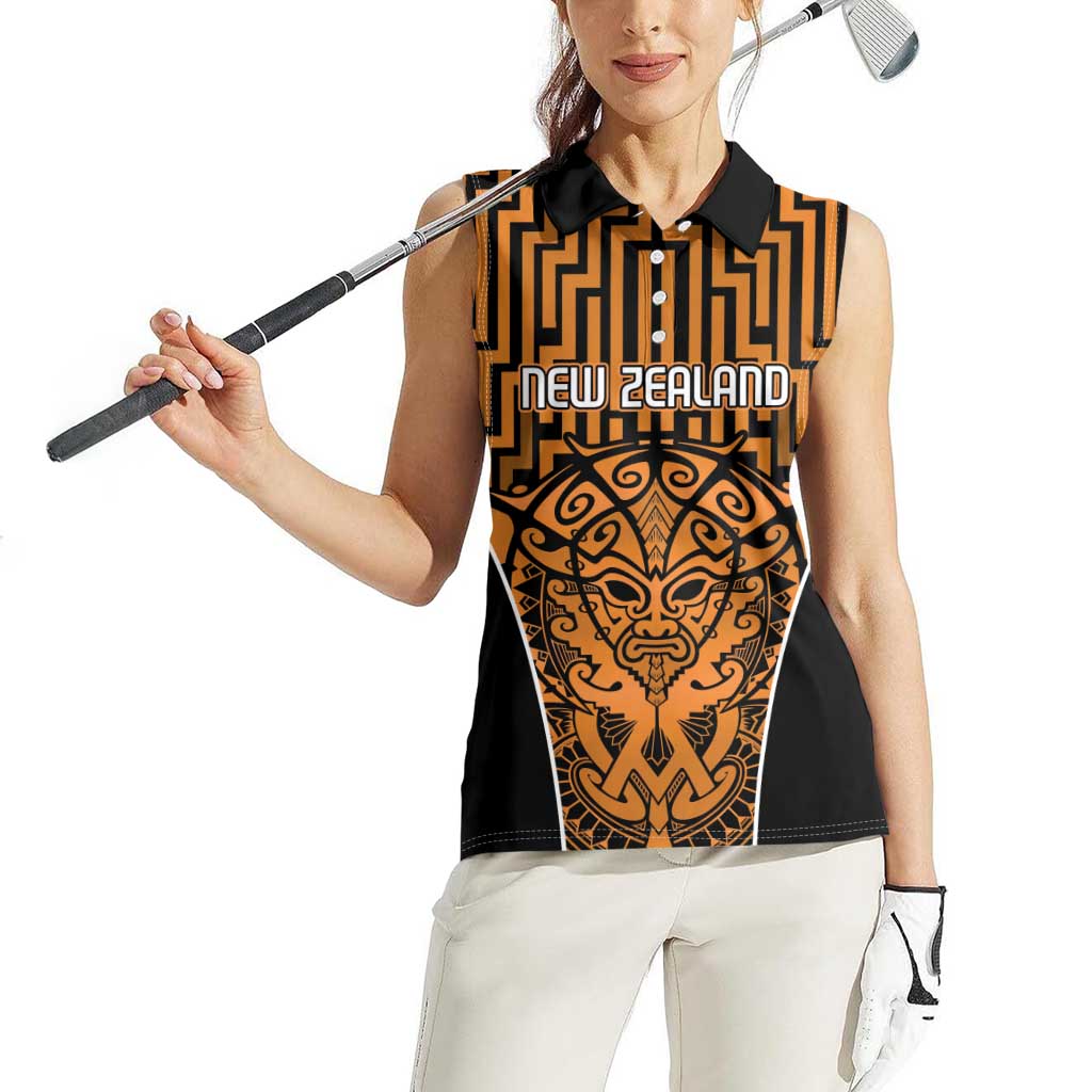 Custom Basketball New Zealand Women Sleeveless Polo Shirt Gold Maori Ta Moko Indigenous LT9 - Polynesian Pride
