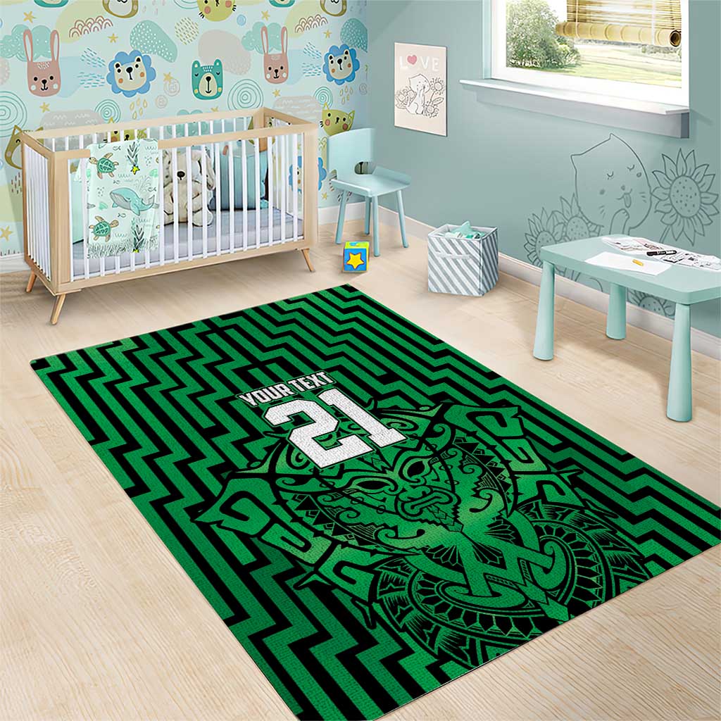 Custom Basketball New Zealand Area Rug Green Maori Ta Moko Indigenous - Polynesian Pride
