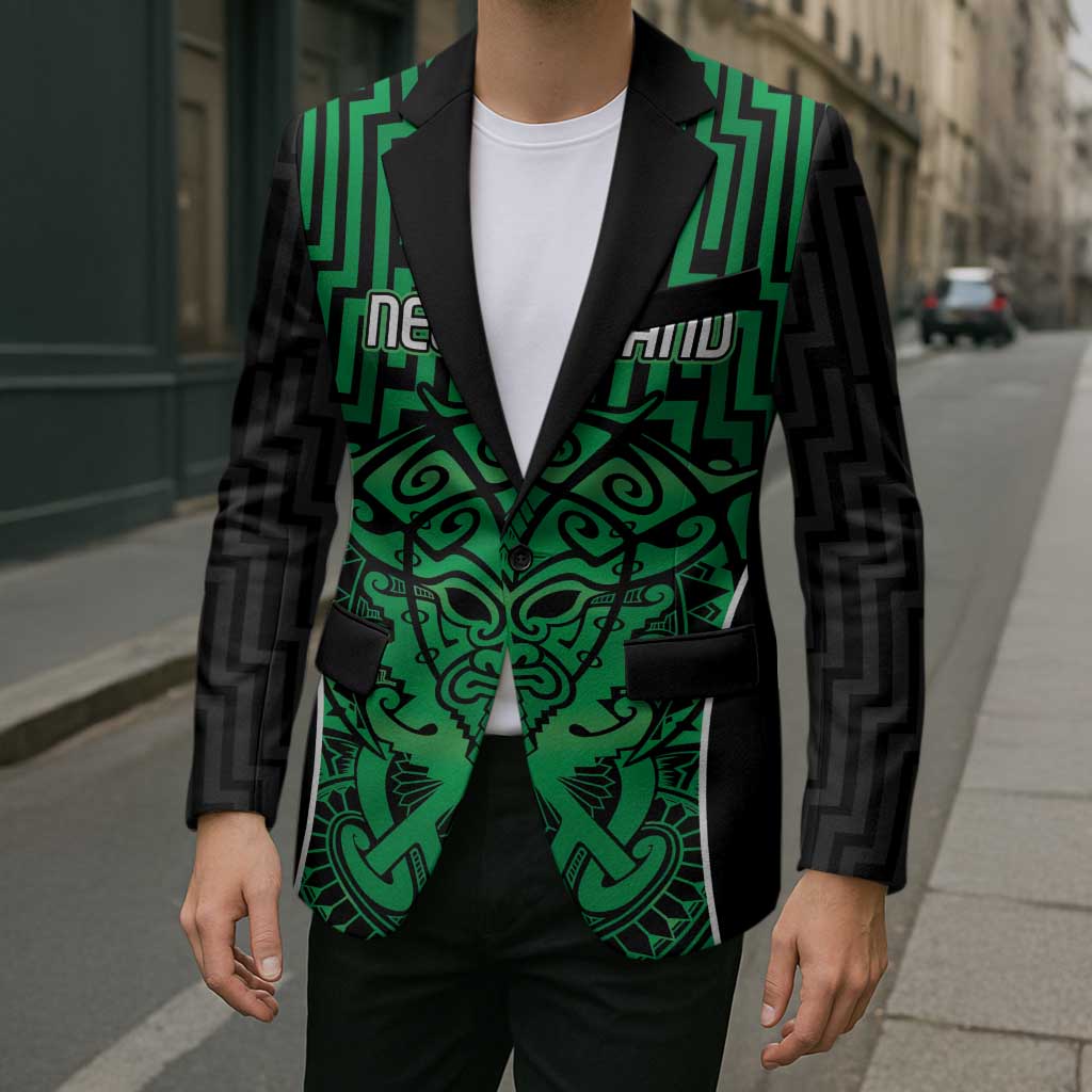 Custom Basketball New Zealand Blazer Green Maori Ta Moko Indigenous - Polynesian Pride