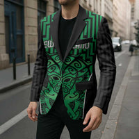 Custom Basketball New Zealand Blazer Green Maori Ta Moko Indigenous - Polynesian Pride