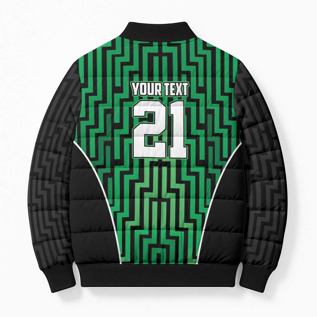 Custom Basketball New Zealand Bomber Puffer Jacket Green Maori Ta Moko Indigenous - Polynesian Pride