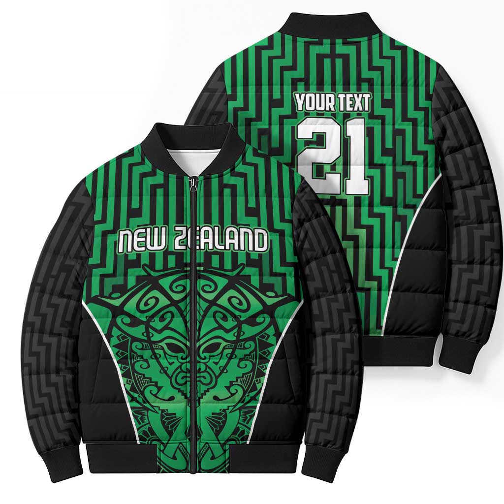 Custom Basketball New Zealand Bomber Puffer Jacket Green Maori Ta Moko Indigenous - Polynesian Pride