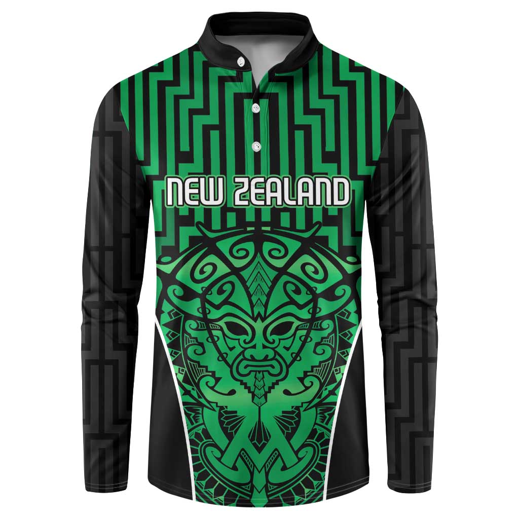 Custom Basketball New Zealand Button Sweatshirt Green Maori Ta Moko Indigenous - Polynesian Pride