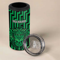 Custom Basketball New Zealand 4 in 1 Can Cooler Tumbler Green Maori Ta Moko Indigenous - Polynesian Pride