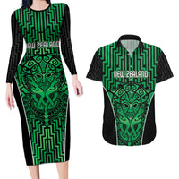 Custom Basketball New Zealand Couples Matching Long Sleeve Bodycon Dress and Hawaiian Shirt Green Maori Ta Moko Indigenous - Polynesian Pride