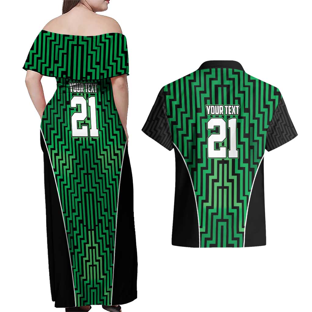 Custom Basketball New Zealand Couples Matching Off Shoulder Maxi Dress and Hawaiian Shirt Green Maori Ta Moko Indigenous - Polynesian Pride