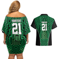 Custom Basketball New Zealand Couples Matching Off Shoulder Short Dress and Hawaiian Shirt Green Maori Ta Moko Indigenous - Polynesian Pride