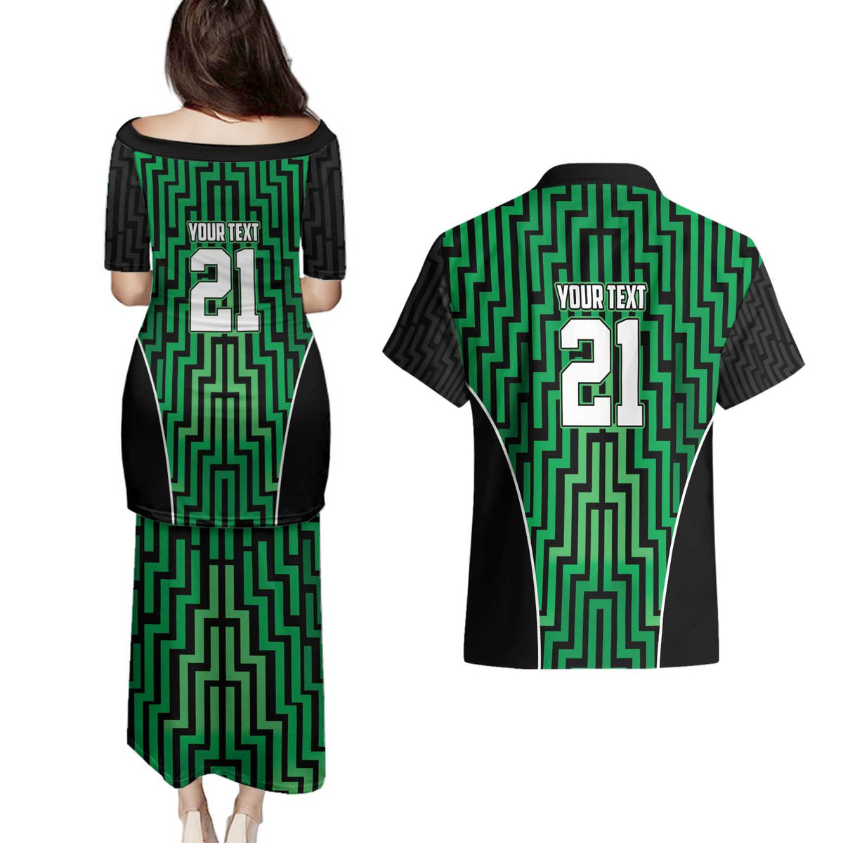 Custom Basketball New Zealand Couples Matching Puletasi and Hawaiian Shirt Green Maori Ta Moko Indigenous - Polynesian Pride
