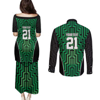 Custom Basketball New Zealand Couples Matching Puletasi and Long Sleeve Button Shirt Green Maori Ta Moko Indigenous - Polynesian Pride
