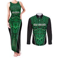 Custom Basketball New Zealand Couples Matching Tank Maxi Dress and Long Sleeve Button Shirt Green Maori Ta Moko Indigenous - Polynesian Pride