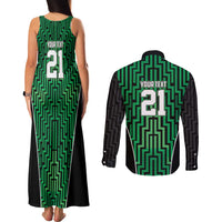 Custom Basketball New Zealand Couples Matching Tank Maxi Dress and Long Sleeve Button Shirt Green Maori Ta Moko Indigenous - Polynesian Pride
