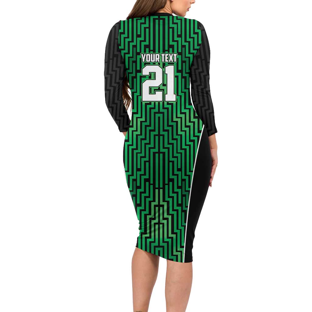 Custom Basketball New Zealand Family Matching Long Sleeve Bodycon Dress and Hawaiian Shirt Green Maori Ta Moko Indigenous - Polynesian Pride