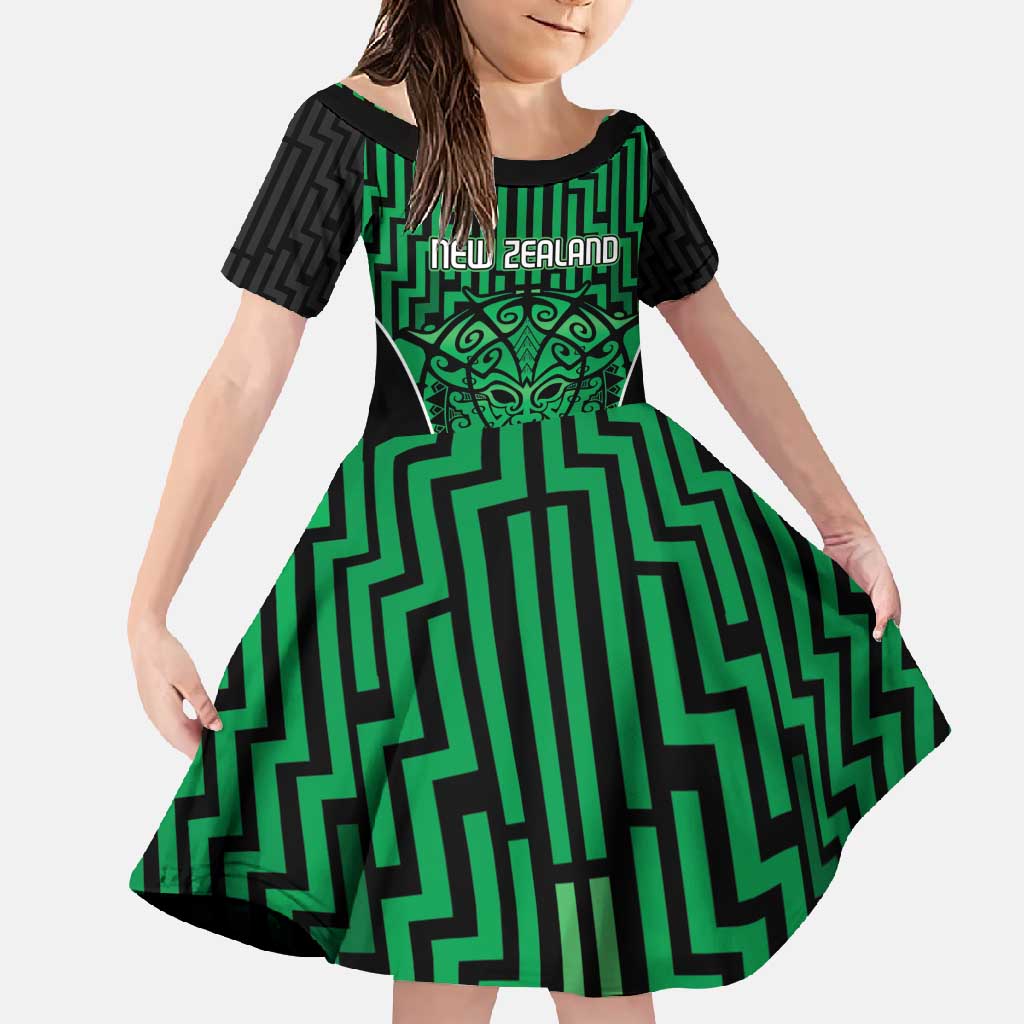 Custom Basketball New Zealand Family Matching Mermaid Dress and Hawaiian Shirt Green Maori Ta Moko Indigenous - Polynesian Pride