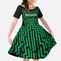 Custom Basketball New Zealand Family Matching Off The Shoulder Long Sleeve Dress and Hawaiian Shirt Green Maori Ta Moko Indigenous - Polynesian Pride