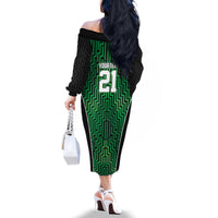Custom Basketball New Zealand Family Matching Off The Shoulder Long Sleeve Dress and Hawaiian Shirt Green Maori Ta Moko Indigenous - Polynesian Pride