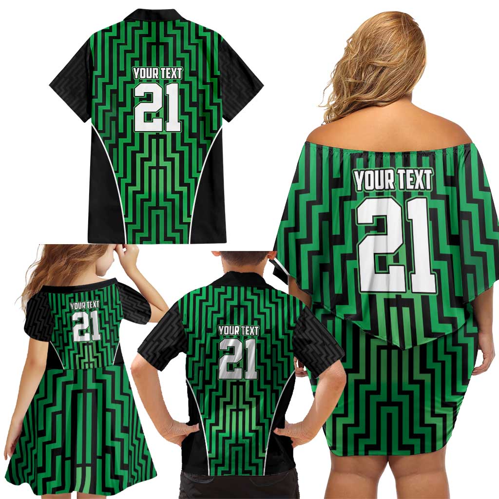 Custom Basketball New Zealand Family Matching Off Shoulder Short Dress and Hawaiian Shirt Green Maori Ta Moko Indigenous - Polynesian Pride