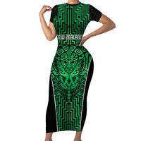 Custom Basketball New Zealand Family Matching Short Sleeve Bodycon Dress and Hawaiian Shirt Green Maori Ta Moko Indigenous - Polynesian Pride